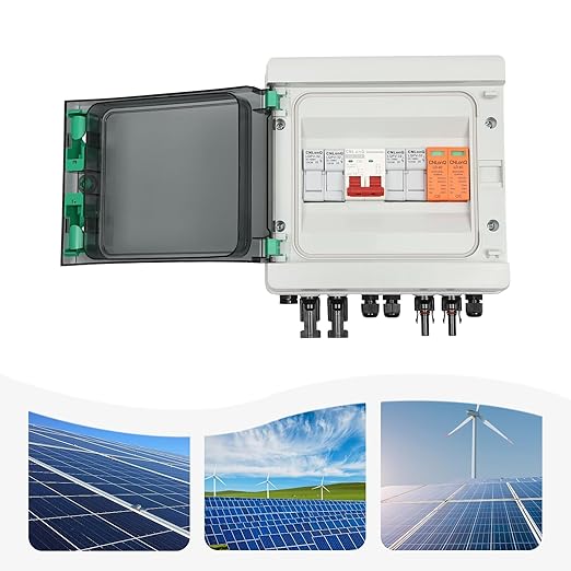 PV Combiner Box, 2 String Solar Combiner Box with 32A Current Fuse, Surge Protective Device Air Circuit Breaker for On/Off Grid Solar Panel System