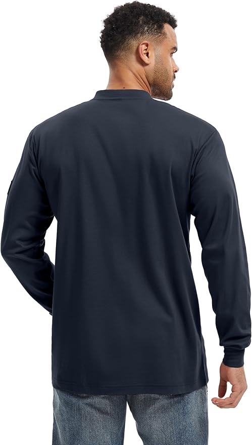 WORKWEYA 6.5oz Flame Resistant Henley Shirt 100% Cotton Lightweight FR Shirts for Men