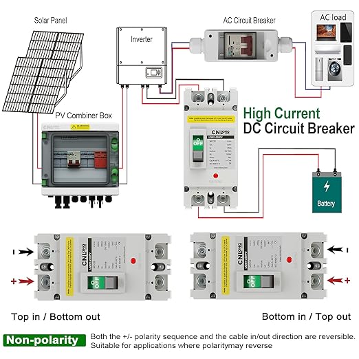 250Amp Molded Case Circuit Breaker MCCB 2 Poles DC500V Battery Disconnect Switch, PV Circuit Breaker or Main Power for Boat, Solar, UPS and Battery