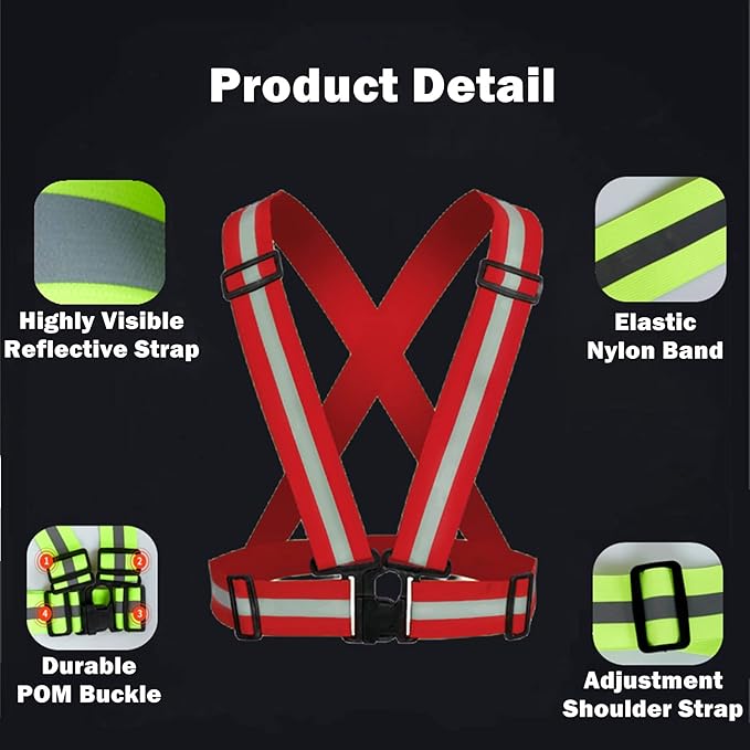 Reflective Vest, High Visibility Safety Vest Straps Reflective Gear for Night Running Walking Cycling for Men Women Kids