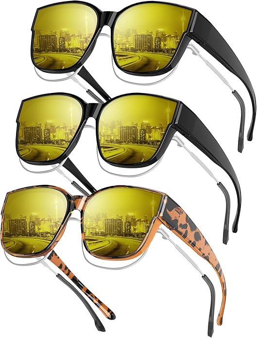 KALIYADI Night-Vision-Glasses Fit-Over-Glasses Wrap-Around Glasses: Anti Glare Night Driving Glasses for men women HD Lens