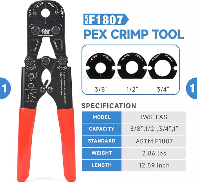 iCrimp PEX Crimping Tool Set for Copper Crimp Ring and PEX Cinch Clamp, Crimping and Removing PEX Crimp Fittings 1/2'', 3/4'', 1'', 7 Pieces