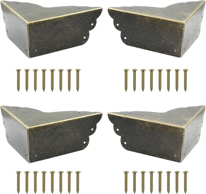Bivethoi 8 Packs Bronze Box Corner Protectors, Edge Cover Safety Guard Furniture Decorative Metal Table Corner (2.76" x 1.18")