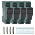 4 Pcs Solar Panel Fuse Holders, 4 Pcs 32 Amp DC1000V PV Fuses, Photovoltaic Fuse with Holder, 100 mm DIN Rail Mounting, for Solar PV System Protection