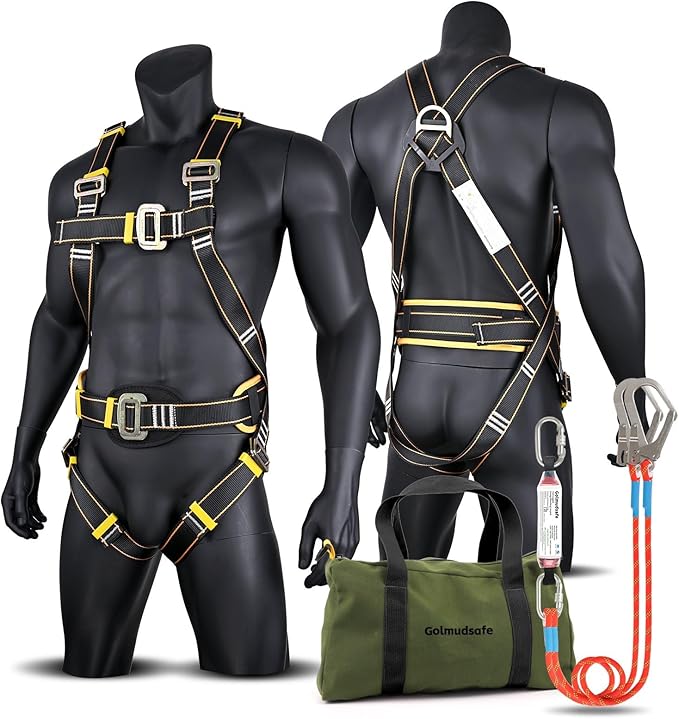 Safety Harness Fall Protection Kit,Full Body Roof Harness for Construction,Heavy-Duty Harness with Safety Rope