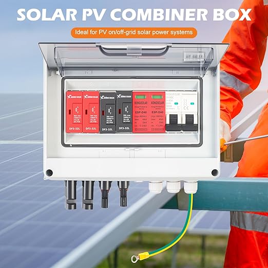32A 600V DC PV Solar Combiner Box, 2 String 2 in 1 Out Solar Circuit Isolator Combiner Box for Solar Panels, Waterproof & Lightning Protection & Anti-UV Solar