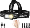 Rechargeable LED Headlamp, High Lumen Super Bright Head Lamp with Red Light, Motion Sensor, 5 Modes, 90° Adjustable, Waterproof Lightweight Headlamps for Adult Running, Camping, Fishing