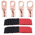 4 AWG Pure Copper Ring Terminal Kit (62 Pcs) - 30 Battery Lugs (1/4", 5/16", 3/8", 1/2") with 32 Heat Shrink Tubes for 4 Gauge Wire in Automotive, Solar, Inverter, Marine, RV Applications