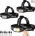 Rechargeable Headlamp for Adults & Hiking, 3 Pack Lightweight & Waterproof Super Bright led Head Lamp with Red Light, Motion Sensor, 5 Modes, 90° Adjustable, Headlamps for Camping, Running