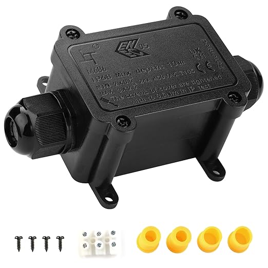 IP68 Waterproof Junction Box,2-Way Outdoor Waterproof Electrical Box with 2 Cable M20 Gland Wire Connector Electrical Junction Box for 4-12mm Diameter Cable, Black