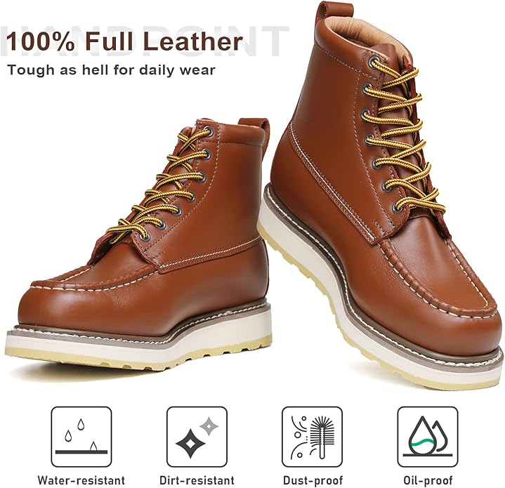 HANDPOINT Men's Classic 6" Leather Soft Toe Slip Resistant Durable Breathable Brown Work Boot 84994