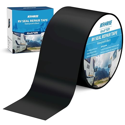 Kohree Butyl Sealant Tape, 4 Inch x 50 Foot RV Roof Tape Black, RV Sealant Waterproof Tape UV & Weatherproof Butyl Roofing Tape for RV Repair, Window, Boat Sealing, Truck Stop Camper Roof Leaks