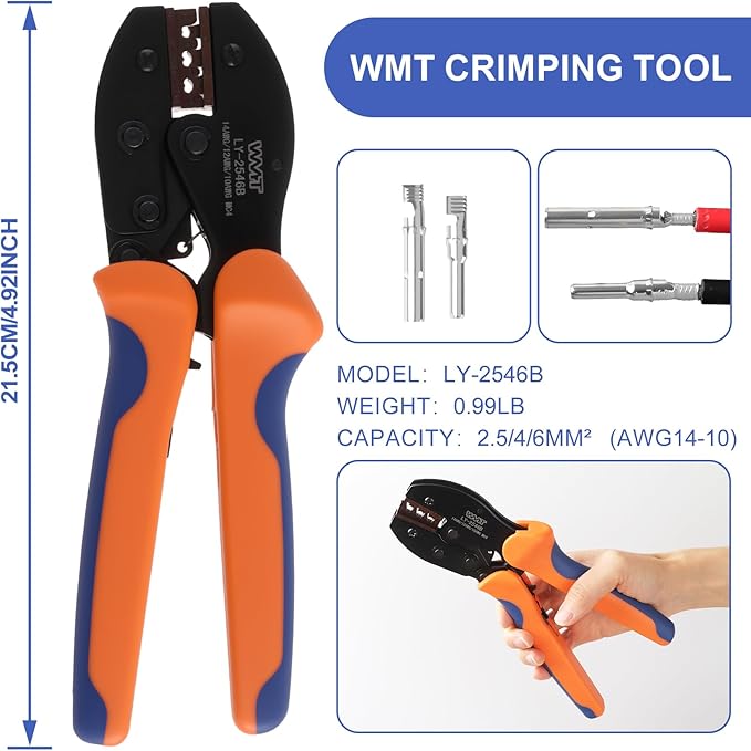 WMT Solar Crimping Tool for MC4 Connectors, Professional PV Cable Crimper for 14-10AWG(2.5/4/6mm²), Solar Panel Connectors Wire Installation