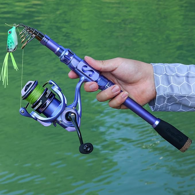 Sougayilang Fishing Rod and Reel Combos Carbon Fiber Telescopic Fishing Pole with Smooth Reel Combo Saltwater Freshwater Kit