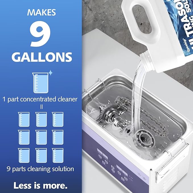 Qucship Makes 9 Gallons Concentrated Ultrasonic Cleaner Solution - Safe for All Metals Ultrasonic Carburetor Cleaner, Ultrasonic Cleaning Solution for Engine Parts, Removes Dirt & Grease (1Gallon)