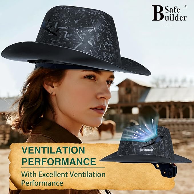 Cowboy Style Hard Hat Class C Safety Helmet Vented Full Brim Hard Hats Work Safety Helmet for Men and Women Outdoor,Industrial,Construction Head Protection- ANSI Approved