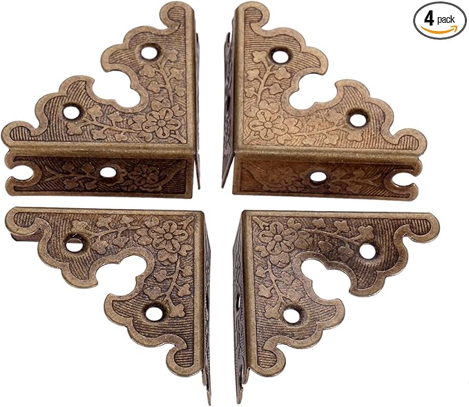 dophee 4Pcs Decorative Corner Protectors, Retro Style Edge Safety Guards Covers for Picture Frame Album Jewelry Box Gift Box Wooden Case Chest Tables Cabinet Furniture, 1.34"x1.34"-Antique Bronze