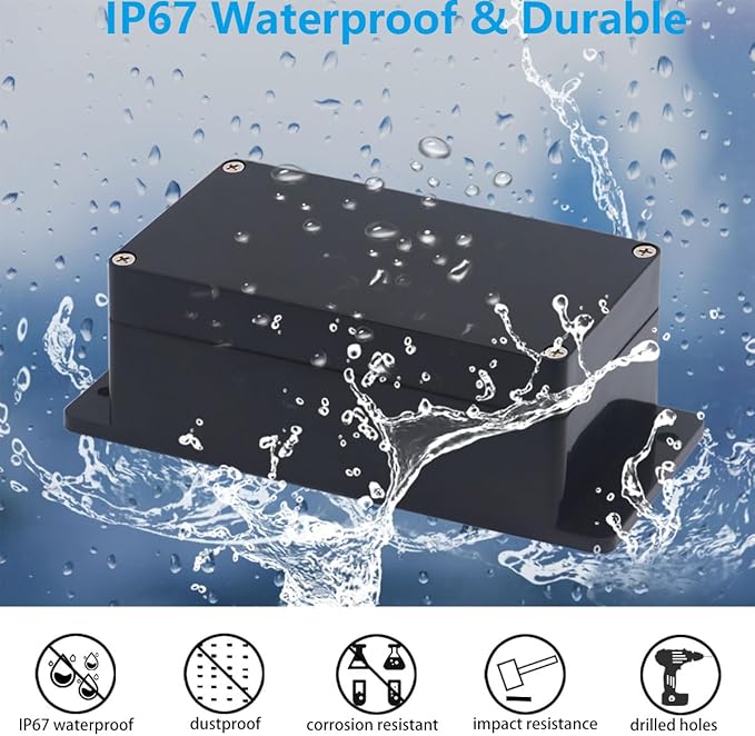 Project Box ABS Black Electrical Boxes IP67 Outdoor Waterproof Junction Box Electronic with Mounting Ears Includes Cable Glands for DIY Project 9.1 x 5.9 x 3.4 inch (230x150x87mm)