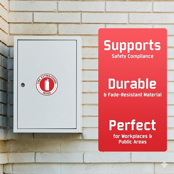 | Fire Extinguisher Inside Sticker (6 Pack), Size 2.75" – Strong Adhesive, Durable, Weatherproof Fire Extinguisher Stickers and Decals – Perfect Safety Signage for Businesses