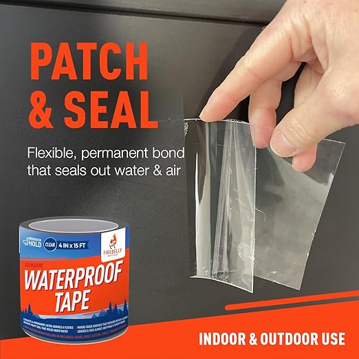 Firebelly Outfitters Heavy Duty Waterproof Tape for Leaks – All-Weather Sealant for Outdoor & Indoor Repairs – Marine Grade, Weatherproof, Strong Adhesive for Pools, Roofs, Plumbing, and More (Clear)