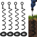 16.3 Inch Spiral Ground Anchor Stake High Durable Earth Anchor Kit for Tents, Trampolines, Garden Fencing, Sheds, Swings, and Dog Tie Out Stake (Black 4 Pack)