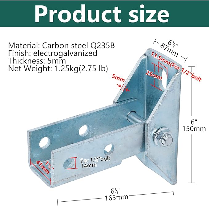 4 Pcs Adjustable Brace Fitting, Solar Panel Bracket Base, 8 Hole Wing, 180 Degree Turn Joint Connector, Fits 1/2" Bolt, 1-5/8" Post Channel