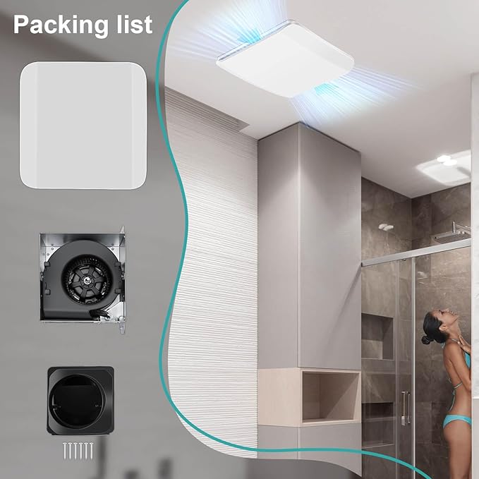 Bathroom Exhaust Fan Ceiling Mount 110CFM, Quiet Ventilation Fan 1.5 Sones with Hidden Grille Cover & Metal Motor, 4-inch Duct Household Extractor, Ideal for Bathroom Remodeling (White)