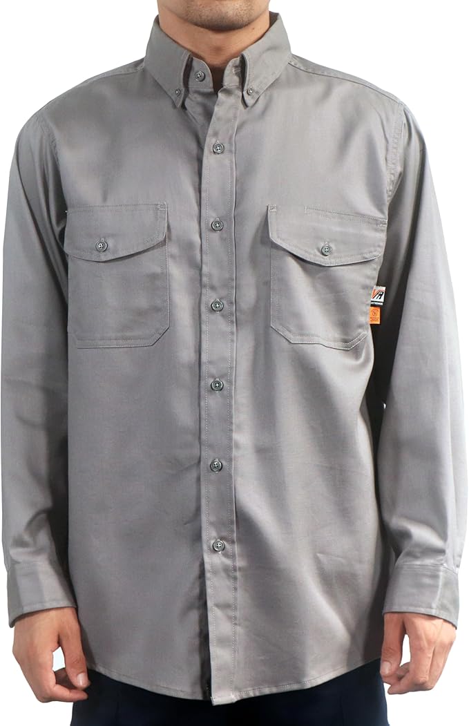 VATRENUS FR Shirts for Men 6.5oz Button Down Flame Resistant 100% Cotton Men's Pre-Washed Fire Retardant Work Shirt