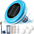 Qualirey 1 Set Solar Pool Ionizer Floating Water Cleaner and Purifier, Kill Algae in Pool, 85% Less Cl, with 4 Pcs Eliminating Ball for Fresh and Salt Water Pools Spas, Reusable(Blue)