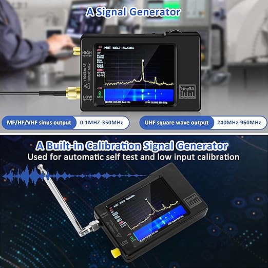 AURSINC Portable TinySA Spectrum Analyzer Hand Held Frequency Analyzer with Handheld Antenna Cable - RF Coax SMA Male to UHF Female SO-239 Cable 2-Pack