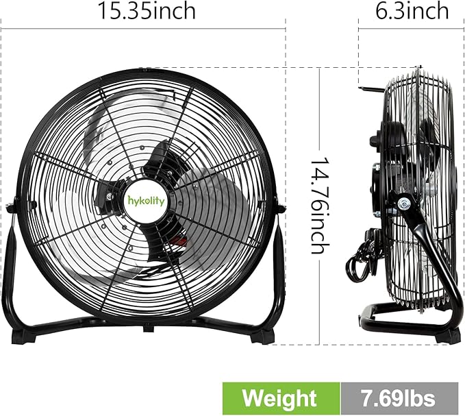 hykolity 1680 CFM 12" High Velocity Floor Fan, 3-Speed Powerful Airflow Fan with 180-Degree Tilt, Heavy Duty Metal Fan for Home, Bedroom, Residential Use