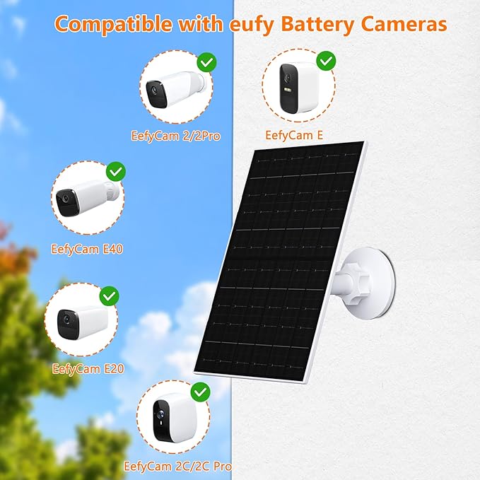 Zivif 7W Solar Panel Compatible with EufyCam, Solar Charger with USB-C & Micro USB Port for 5V Outdoor Rechargeable Battery Camera, IP65 Waterproof, 360° Adjustable Mount (2 Pack)