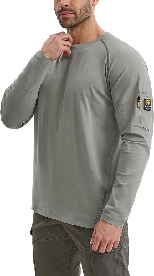 WORKWEYA FR Shirts for Men 6OZ Light Weight Welding Shirts Thumb Hole Stretch Breathable NFPA2112 CAT2 for Summer
