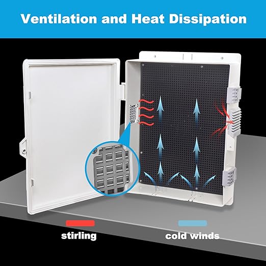 Electrical Junction Box, Outdoor Water Resistant Nema Enclosure, Ventilated ABS Plastic WiFi Project Box with Internal Mounting Panel & Hinged Cover 13" L x 9" H x 3.7" W