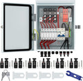 6 Strings Metal Solar PV Combiner Box DC500V 100A Circuit Breaker with Surge Protector, 15A Fuses and Radiator, Outdoor IP66 Waterproof for Solar Panels System