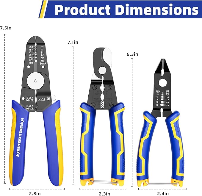 haisstronica Wire Stripper Tools Set for DIY,10-20AWG,3 Pack Manual Wire Stripper & Flush Cutters & Cable Cutters for Wire Stripping, Cutting, Crimping, Cable Skinning