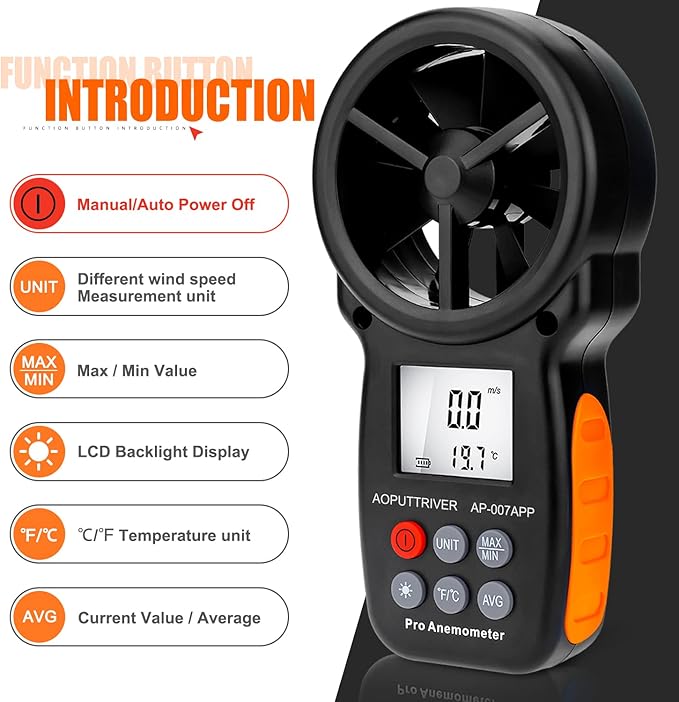 Bluetooth Anemometer,CFM Air Flow Velocity Tester, Digital Wind Speed Gauge Meter with 14℉-113℉ Wind Temperature Measuring and USB Data Export