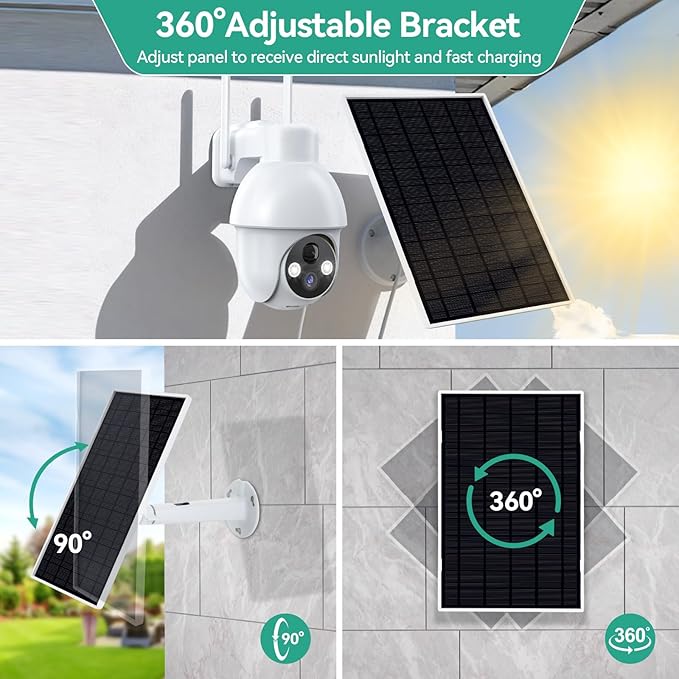 ELUTENG 2 Pack 5W 5V Solar Panel Charger for Security Camera, 16ft/5M Cable, IP65 Waterproof, 360° Adjustable Metal Wall Mount, Outdoor USB Solar Panel for Rechargeable Battery Camera