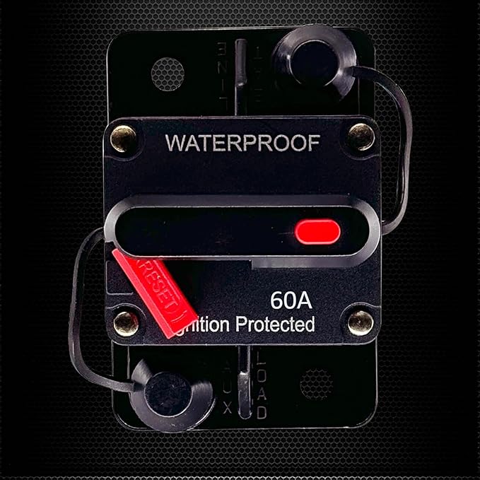 Ampper 60A Circuit Breaker, Surface Mount DC 12V-48V Waterproof Thermal Circuit Breaker Fuse with Manual Reset/On-Off for Boat Trolling Motor Auto Audio Solar and More