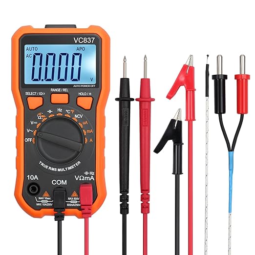 Proster Autoranging Multimeter 6000 Count - AC DC Current Tester Voltage Meter Volt Ohm Meter with Alligator Clips TRMS NCV Temperature Capacitance Diode Audible Continuity Meter