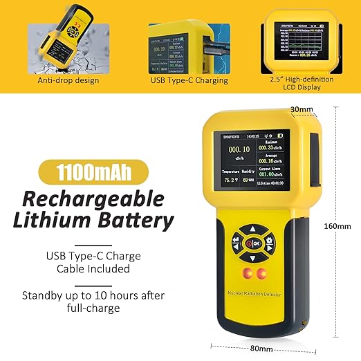 Nuclear Radiation Meter Geiger Counter, BTMETER Radioactive Detector Detect Beta Gamma X-Ray CPM Level w/Alarm, Handheld Radiation Dosimeter LCD Display BT-886A
