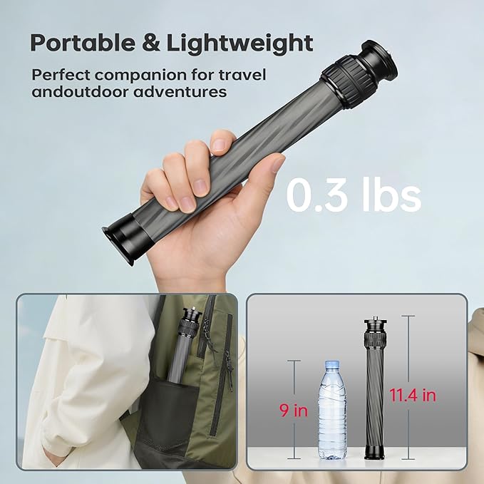 Manbily Carbon Fiber Tripod Extension Pole, 28mm Tube Two-Section Center Column Extension Rod for Tripods