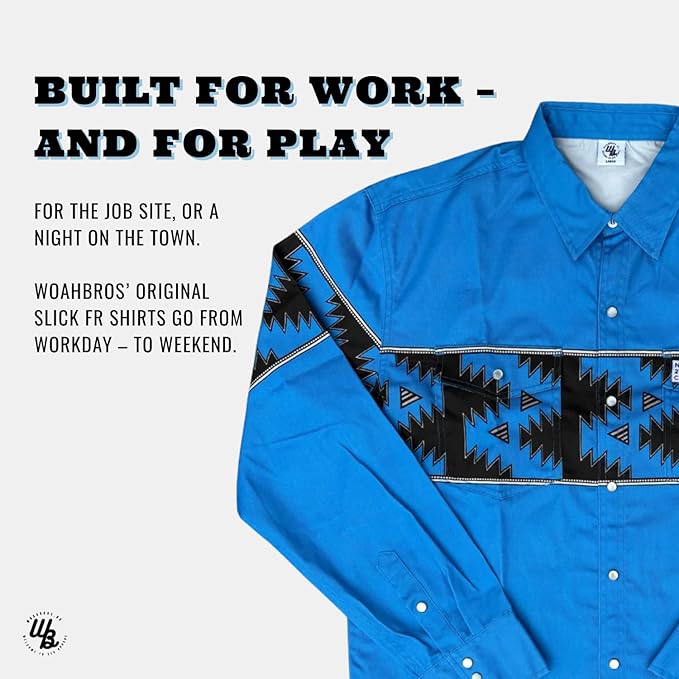 WoahBros FR Shirts for Men, 8oz Midweight Flame Resistant Welding Shirt, 100% Cotton, Pearl Snap Buttons - CAT2/NFPA2112