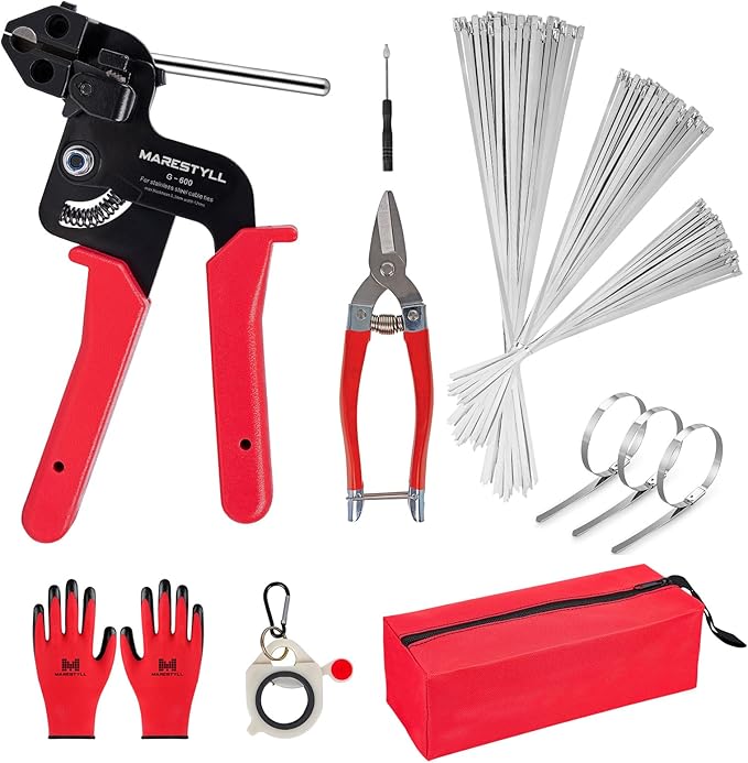 Metal Zip Ties Gun Set-For Fastening And Cutting Tie Special Tool,With 150pcs Stainless Steel Zip Ties Heavy Duty Outdoor，For Chain Link Fence Parts, Wire Fence Rolls,Exhaust Wrap, Poultry Fence