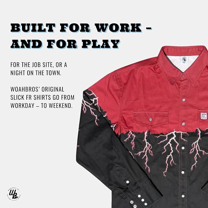 WoahBros FR Shirts for Men, 8oz Midweight Flame Resistant Welding Shirt, 100% Cotton, Pearl Snap Buttons - CAT2/NFPA2112