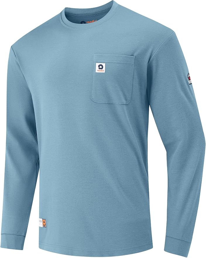 FR Shirts for Men 100% Cotton 5.5oz Lightweight NFPA2112/CAT2 Flame Resistant Shirts for Men Long Sleeve