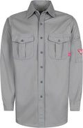 TICOMELA Men’s Mid-Weight FR Welding Shirt, 7.5oz 100% Cotton NFPA 2112 CAT2 – Flame-Resistant Button-Down Work Shirt