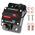 30 Amp Breaker Manual Reset Waterproof Inline Fuse Inverter for Car ATV Marine Trolling Motors Boat Power Protect 12V-48V DC, with Wire Lugs Copper Washer Screw