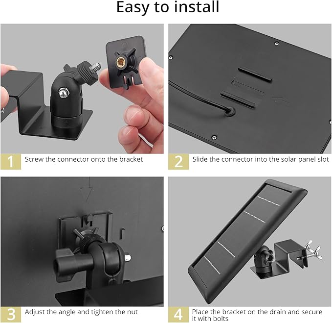 Anbte 2PCS Adjustable Gutter Mount for Ring Solar Panels & Security Cameras, Aluminum Solar Bracket with Standard 1/4 inch-20 Threaded Bracket, Weatherproof, Outdoor Wall Mounting Accessories, Black