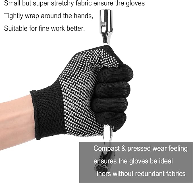 12Pairs Work Gloves Anti-slip Knitted Stretchy Cloth Glove Thin Moist Glove Liners
